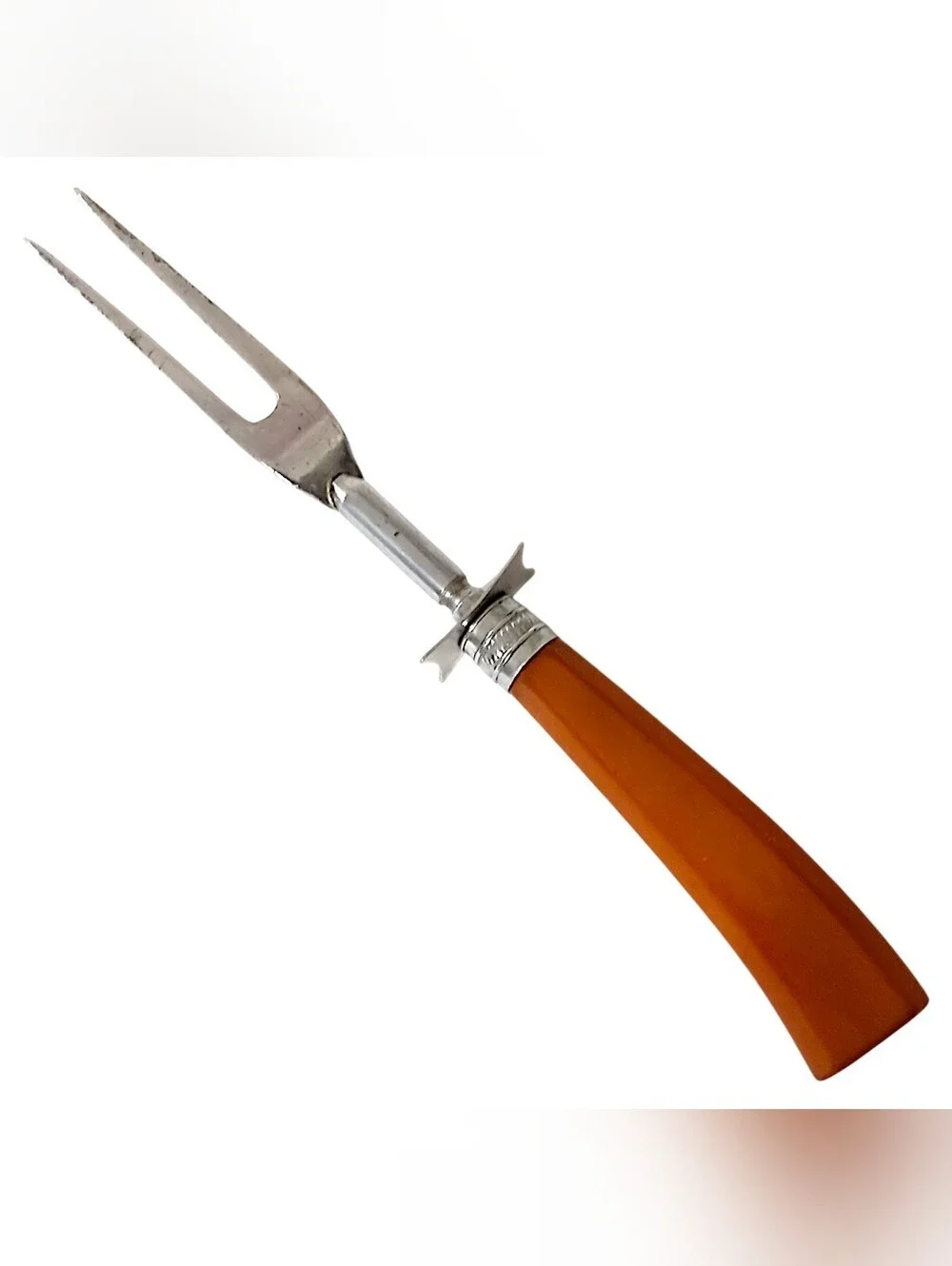 Vtg Bakelite Meat Serving Carving Fork Butterscotch Catalin Handle 2 Prong MCM